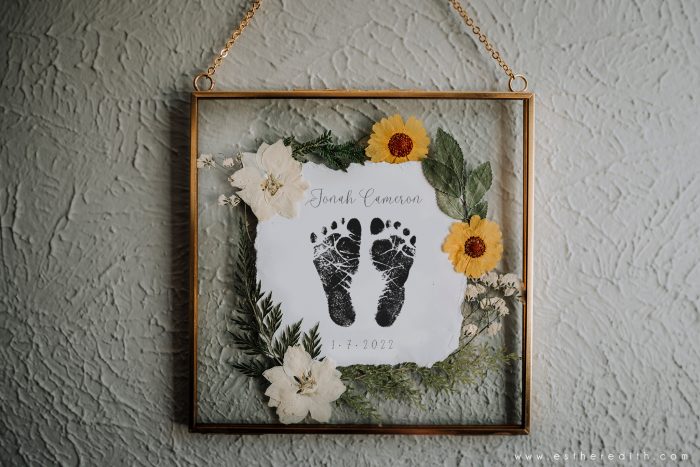 heirloom pressed flower footprints, custom pressed flower frame