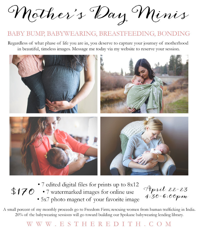 Spokane Mini Sessions, motherhood photography spokane, babywearing spokane photographer, cda mini sessions, newborn photography, breastfeeding photographer