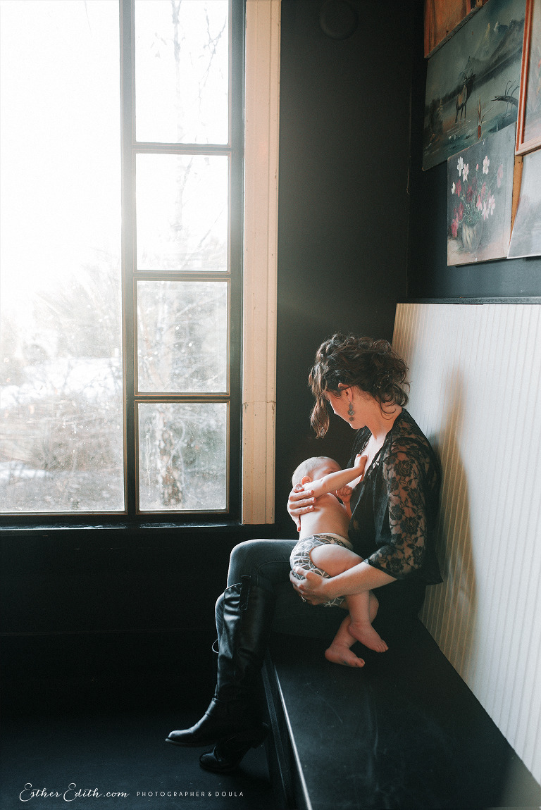Spokane breastfeeding photographers, coeur d'alene nursing photography, indoor breastfeeding photos, spokane motherhood photography, spokane birth photographer, esther edith, sarai