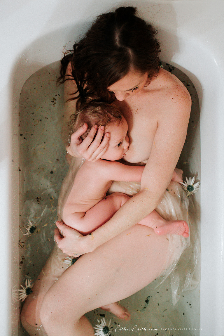 Motherhood Mini Session Spokane, Herbal Bath Toddler Nursing Photography -  E s t h e r E d i t h Photographer and Doula, Maternity, Birth, Newborn,  and Motherhood Photography and Doula